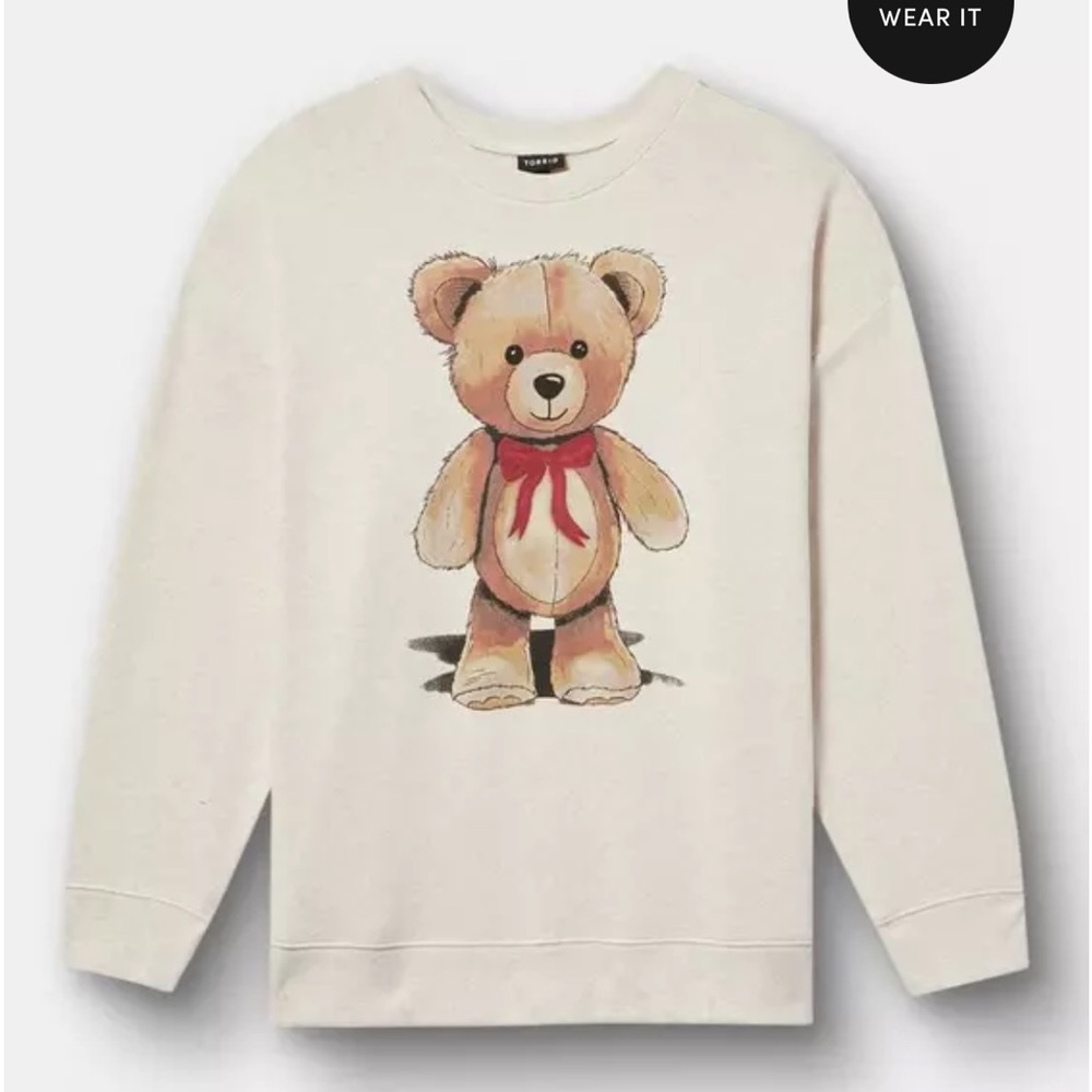 Torrid Cream Soft Cozy Holiday Teddy Bear Crewneck Sweater Sweatshirt